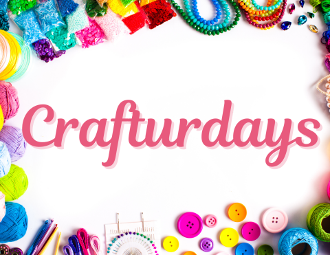 Craft supplies surrounding the word Crafturdays
