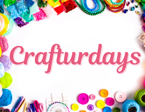 Crafturdays-pink text in center w/ craft supply border