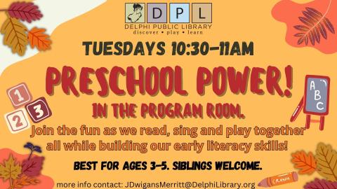 Preschool Power in the program room. 10:30AM on Tuesdays 