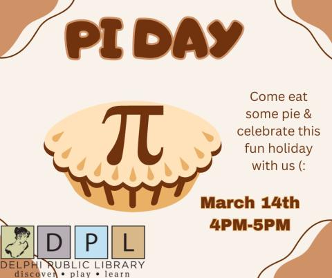 Pi Day March 14th (3.14) at 4PM to 5PM