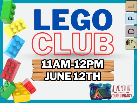 Lego Club 11AM-12PM May 29th 2024 in the Delphi Public Library Makerspace. 