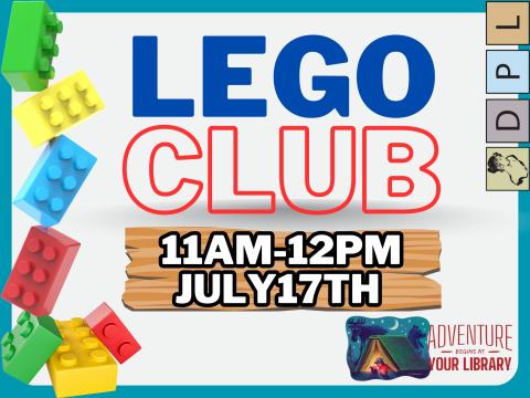 Lego Club 11AM-12PM July 17th at the Delphi Public Library Makerspace