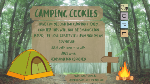 Information about event with camping themed graphics