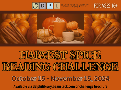 pumpkin spice imager w/ dk orange background & text details of event