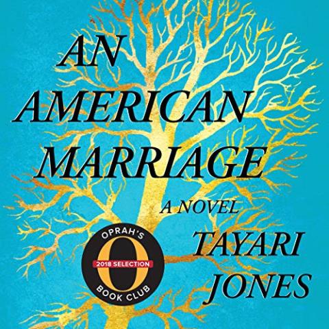 Cover to An American Marriage - golden tree on blue cover