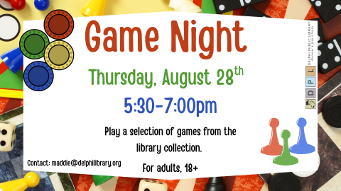 Game Night, August 28th, 5:30pm for adults 
