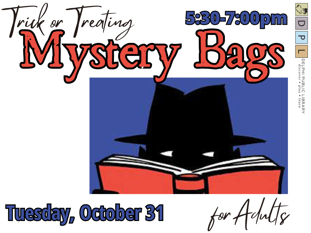 "Trick or Treating Mystery Bags" sneaky guy looking over book