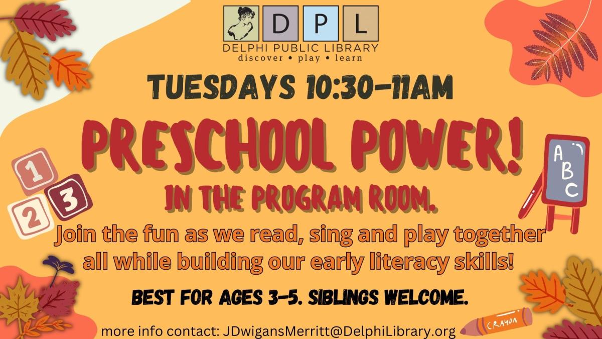 Preschool Power in the program room. 10:30AM on Tuesdays 