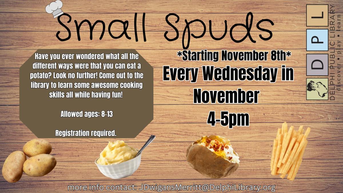 Small Spuds cooking class. Wednesdays in November 