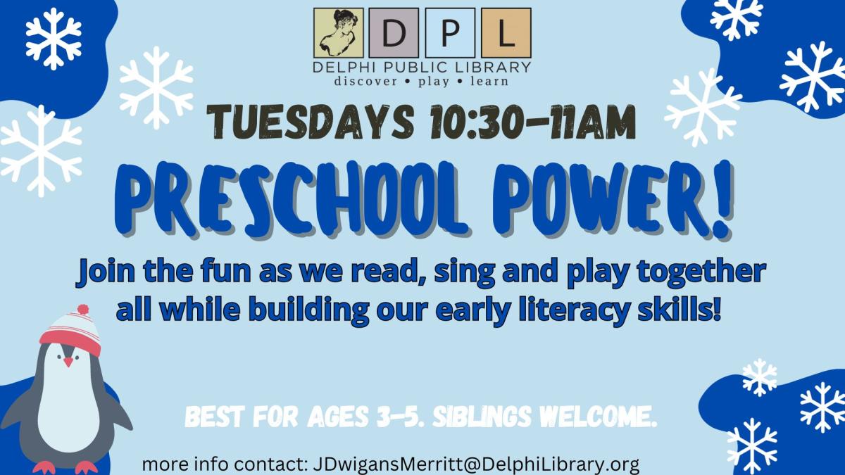 Preschool Power. Tuesdays 10:30-11AM