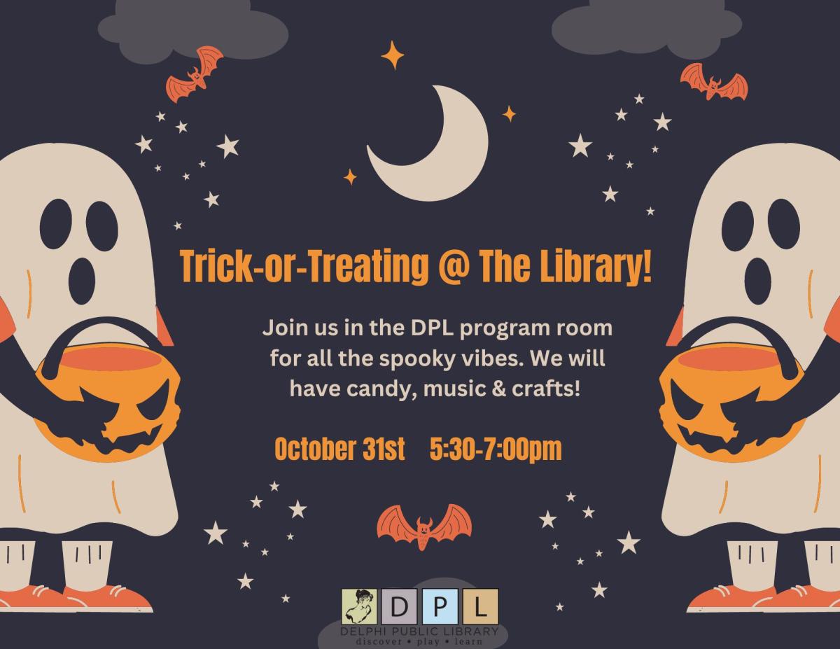 Trick or Treating at Delphi Public Library in the Program Room from 5PM to 7PM