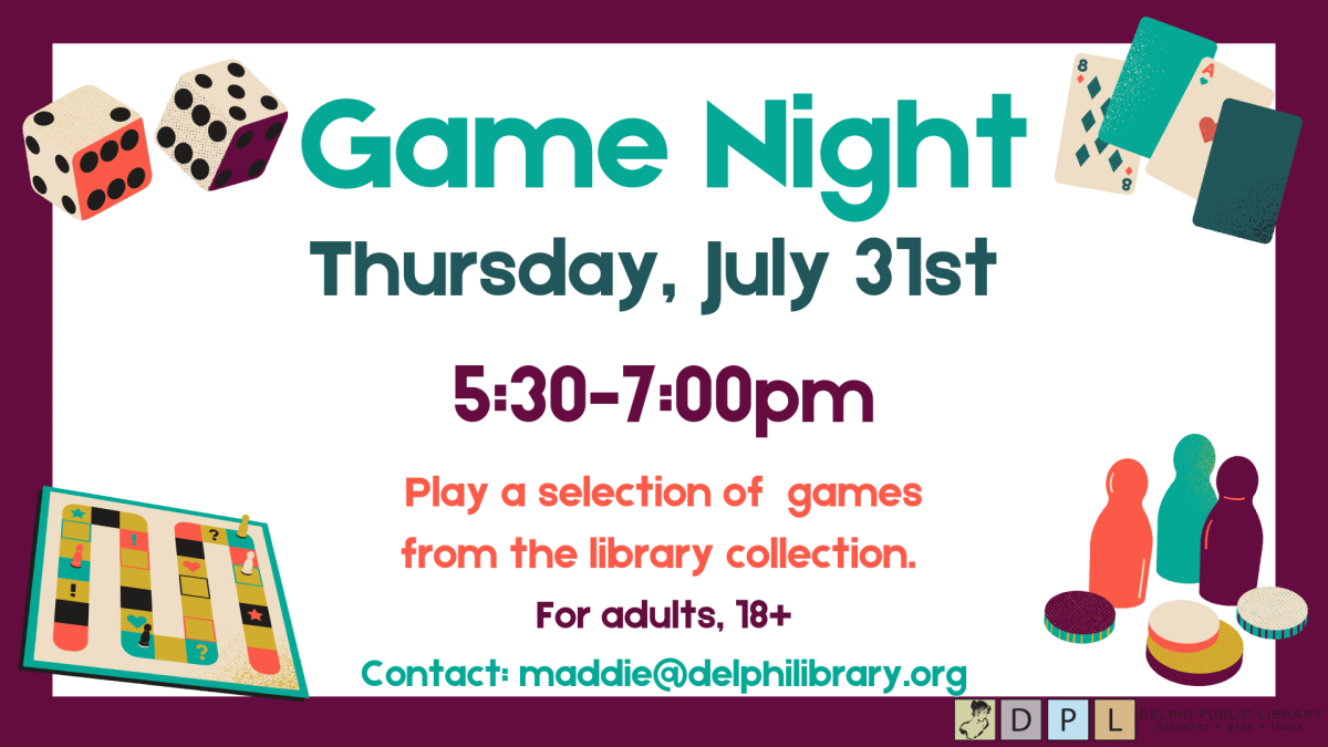 Game Night, Thursday, July 31st, 5:30-7:00pm for adults 18+